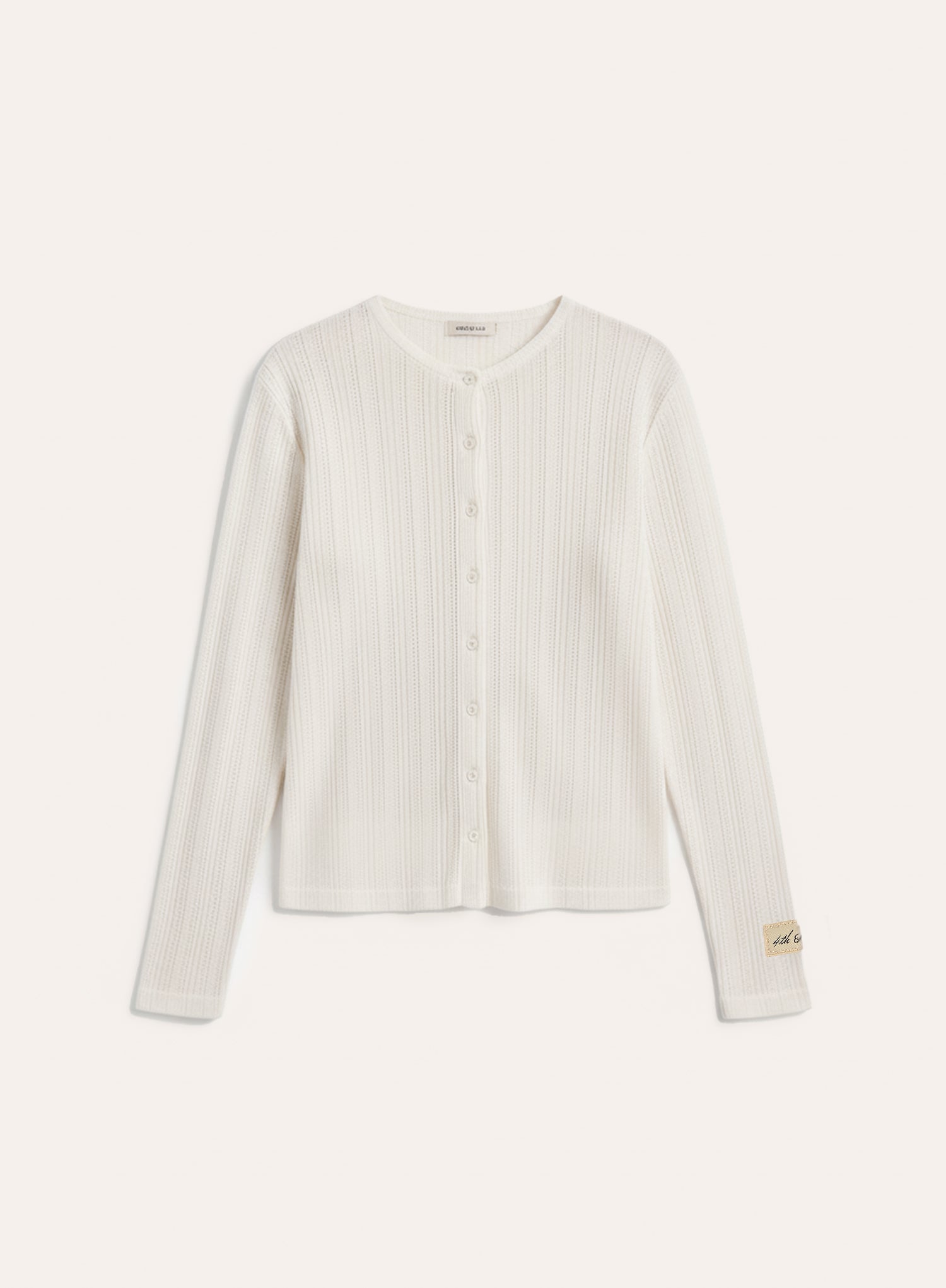 Ecru Pointelle Long Sleeve Buttoned Top